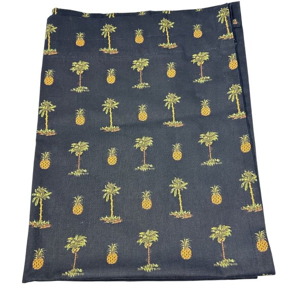 Waverly Tier Curtain Aloha Pineapple Palm Tree Cotton Black Tropical Rod Pocket - Picture 1 of 6